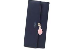 RRANCharltu Portefeuille Femme Longue Porte-Cartes Porte-Monnaie à glissière avec Feuille Pendentif en PU Cuir, 10 Emplacements Cartes pour Cadeau de Noël Saint-Valentin (Bleu Saphir)
