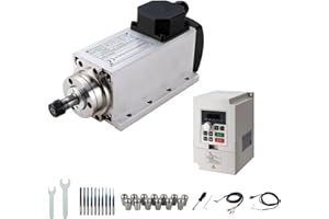 ZHONG HUA JIANG Kit motore mandrino CNC, 220V 1.5KW ER16 Motore mandrino raffreddato ad aria quadrata Motore CNC mandrino + 220V 1.5KW VFD + Colletti Set ER16 + Fili + Drill Bits + Chiavi per macchina router CNC