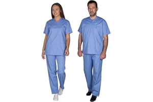 ALEZI Uniformes & tenues médicales unisexes - Vêtements médicaux avec col en V et poches | Ensemble blouse & pantalon lavables & durables - Médical Scrubs pour hommes et femmes