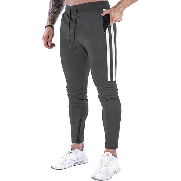 Suwangi Joggingbroek voor heren, trainingsbroek, sportbroek, atletisch, slim fit, katoen, casual, elastische tailleband, broek met meerdere zakken, Blauw, L