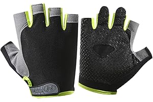 UENXRXE 1 Pares Guantes Bici Niño, Guantes Ciclismo Niño,4-12 Años Guantes Deportivos Guantes De Mitad De Dedos De Niños Guantes De Gel Antideslizantes Para Ciclismo(Verde)