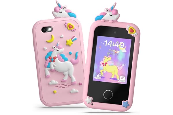 Fippesax Telephone Enfant, Smartphone Jouets Enfant 3-12 Ans, avec 20 Jeux Éducatifs, MP3 Musique Podomètre Alarme Double Caméra, 8GB Carte SD Incluse - Cadeau Anniversaire/Noël pour Rose