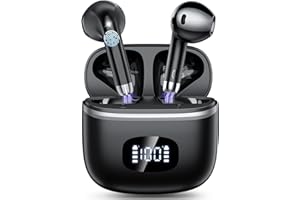 POMUIC Cuffie Bluetooth, Auricolari Bluetooth 5.4 Immersivo HIFl Sound Quality con 4 ENC Mic, Display di Potenza a LED, 40H Riproduzione, Cuffie Wireless Impermeabile IPX7, Auricolari per IOS Android