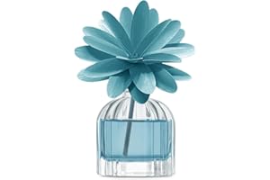 MUHA' Diffusore di Profumo di Muhà da 60ml. Flower Diffuser Realizzato in Vetro e Legno, Dimensioni: 118x139x152 mm. Oggetto di Colore Azzurro e frangranza: brezza Marina. La referenza è h06