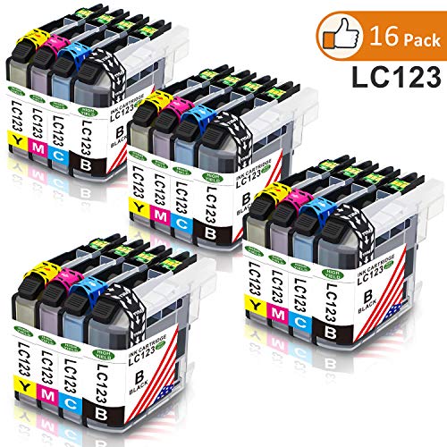 Toner Kingdom 16 Paquete (4 Set) Compatible Brother LC123 cartuchos de tinta para su uso en Brother DCP-J132W DCP-J152W DCP-J172W DCP-J4110DW MFC-J4410DW MFC-J4510DW MFC-J4610DW MFC-J470DW MFC-J4710DW DCP-J552DW MFC-J650DW MFC-J6520DW MFC-J6720DW DCP-J752DW MFC-J870DW