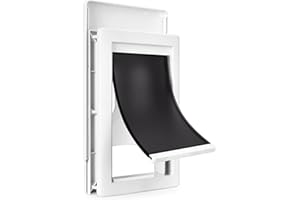 Amazon Basics Adjustable Plastic Dog and Cat Door, Medium,10.5’’ x 15’’ x 3.9'', White and Grey