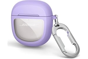 SURITCH Przezroczyste etui na słuchawki douszne Bose QuietComfort II 2022/QuietComfort Ultra 2023, odporne na wstrząsy, z tworzywa TPU, z karabińczykiem, kółkiem na klucze i przezroczystym okienkiem z