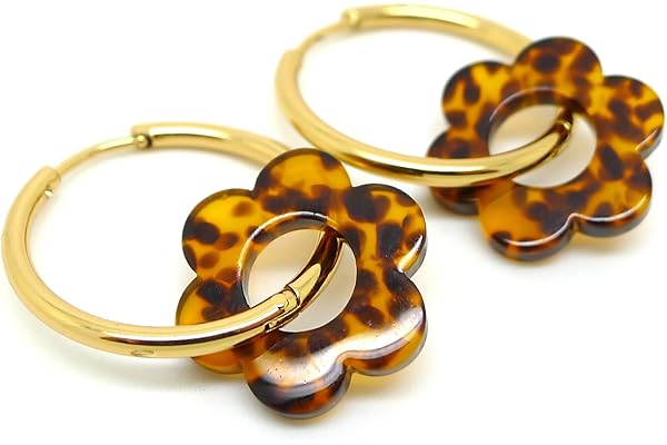 Les Bijoux Acidulés - Boucles d'oreilles Créoles à Fleurs Léopard - Bijoux tendance