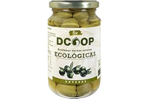DCOOP Olivas - Aceitunas Verdes Ecológicas y Enteras, Textura Firme y Sabor Intenso y Natural, Ideales para Ensaladas y Aperitivos Sanos y Bio, 200 gr PNE