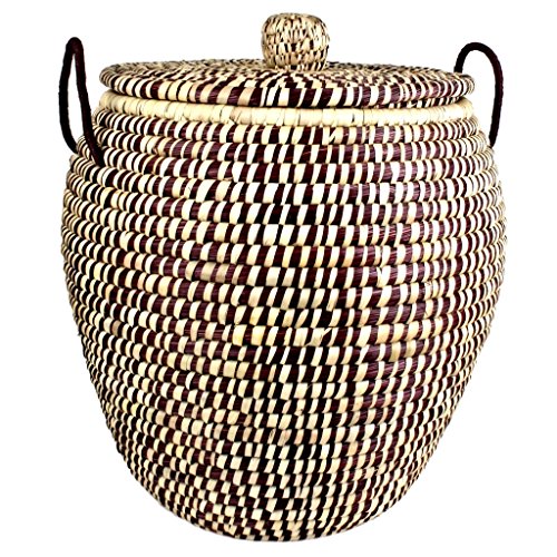 WÄSCHEKORB "MEDITERRAN" MIT DECKEL 50CM x 60CM - HANDARBEIT - FAIR TRADE (Aubergine)