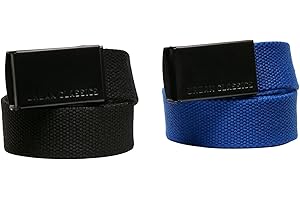 Urban Classics Unisex dziecięcy pasek dwupak dla chłopców i dziewczynek, wielopak płócienny pasek dla dzieci, 2 sztuki, dostępny w 3 kombinacjach kolorystycznych, rozmiar 110/116 - 158/164, Czarny+niebieski, jeden rozmiar
