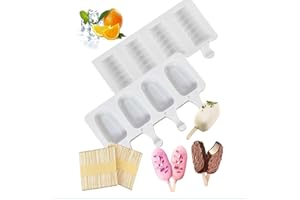 Amebleak Moules à Glace Silicone, 2 Pièces Moule Glace 4 Cellules, Moule Magnum Cake, Ice Cream Moules + 100 Bâtonnets en Bois, Moulle Glace Silicone, DIY Fait à la Main Crème Glacée (D)