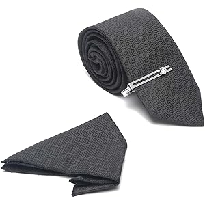 MUTAQINOTI Mens Woven Premium Silk Necktie Suit Accessories Set With Pocket Square And Chrome Tie Pin (TE-CP)