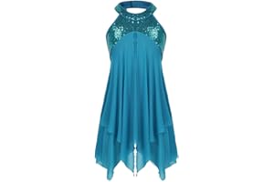 TiaoBug Justaucorps Gymnastique Enfant Fille Ballet Danse Robe à Paillettes Asymétrique Tutu Robe Latine Tango Robe Patinage Soirée Noël Carnaval 4-16 Ans