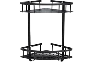 GERUIKE Estanteria Baño Sin Taladro Cesta Rinconera Ducha Adhesivo Organizador Baño Estante Ducha Esquina Negro Mate Aluminio, 2 Niveles