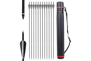 Fiita Archery 30Inch Carbon Arrow Set with Arrow Quiver for Compound & Recurve Bow, 12 Pcs Arrow and 1Pcs Quiver(Black)