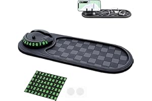 PDDENALITY Multifunctional Car Anti Slip Mat with Universal Rotatable Phone Holder, Silicone Heat-Resistant Non-Slip Car Mat with Temporary Parking Number, Anti-Slip Dashboard Pad