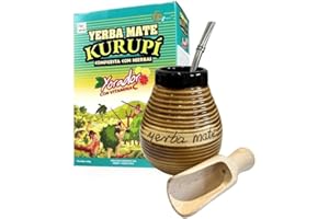 THE YERBA PROJECT Kurupi Sabor Citrus Yerba Mate Tea Set Natural Strong Energy Drink Kurupi 500g Mate Tea Complete Set Energy Booster| Begginer's Kit Ceramic YerBee Cup Gourd 300ml Bombilla Wooden Scoop