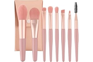 Leikedun Professional Makeup Brushes Set Mini 8Pcs Portable Make up Premium Kits with PU Leather Bag Foundation Powder Cosmetic Brush Blush Blending Eyeshadow Sets, Pink