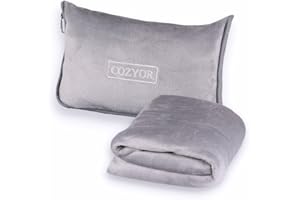 Cozyor Reisekissen & Reisedecke 2 in 1 mit Rucksack-Clip und Kofferbefestigung 170x100 cm, kuscheliges Reiseset für Flugzeug, Auto & unterwegs, Flugzeugdecke für Erwachsene & Kinder