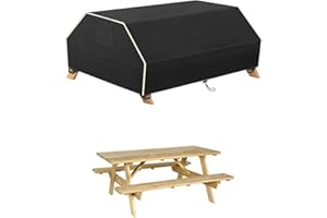 DONKEN Garden Picnic Table Cover Waterproof, Picnic Bench Covers 420D Polyethylene Fabric Material, Anti-UV, 190 x 162 x 81cm, Black