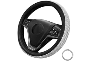 ‎LIFETOOLER Lifetooler Lenkradbezug Glitzer mit Bling Strass Lenkradhülle Leder Strasssteine Atmungsaktive Universal 38cm/15 Inch Bequem Anti Rutsch Auto Accessoires für Frauen (schwarz-weiß)