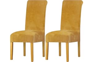 LANSHENG Fundas Cubiertas de Silla,Spandex elástico con Banda elástica, Fundas de Terciopelo para Silla de Comedor Grande para Restaurante, Banquete de Fiesta de Hotel (Mostaza,2 Pack(M))