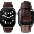 MroTech compatible for iWatch Strap 44mm 42mm Watch Band Genuine Vintage Leather Watchband Replacement for iWatch Series 5/4/3/2/1 42 mm/44 mm vintage Watchband (Coffee Strap/Black Adapters)