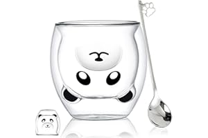 BINOSTER Słodkie filiżanki do kawy, szklanki do herbaty, szklanki do kawy dwuścienne szklanki termiczne, filiżanki do espresso kubek z misiem i kotem (panda)