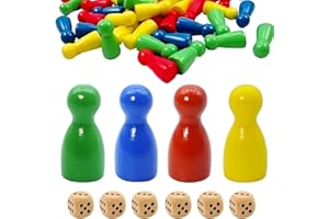 LACHT Pions de jeu,96 Pièces Figurines de Jeu en Bois,Pions en Bois pour Jouet et 6 Dés Pions en Bois pour Jeux de Société Composant de Jouet Figurines de Colorées