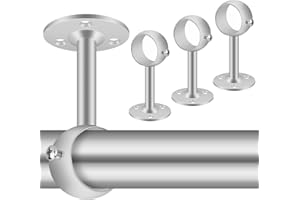 SUIMLMTA Ceiling Curtain Pole Brackets 32mm Heavy Duty Curtain Pole Holder, Stainless Steel, 4 Pack Silver Curtian Rail Hooks Hangers Closet Wardrobe Rod Support Bracket for Drapery Poles