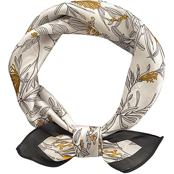 Écharpe Carrée Soie Synthétique 53x53cm Motif Impressionnisme - Foulard Vintage Blanc Chat
