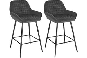 ‎WOLTU WOLTU Stołek barowy, zestaw 2 szt., designerskie krzesło barowe, stołek tapicerowany z podłokietnikami, taboret barowy, stołek bistro z oparciem, podnóżek, aksamitny, ciemnoszary BH372dgr-2