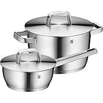 WMF Ultimate Cool Pannenset, 5-delig, kookpannenset met roestvrijstalen deksel, Cromargan mat roestvrij staal, ongecoat, schaalverdeling aan de binnenkant, vaatwasmachinebestendig WMF Ultimate Cool Pannenset, 5-delig, kookpannenset met roestvrijstalen deksel, Cromargan mat roestvrij staal, ongecoat, schaalverdeling aan de binnenkant, vaatwasmachinebestendig