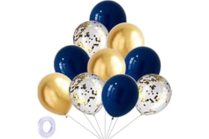 YIRAN Navy Blue, Confetti & Metallic Gold Balloons - Pack of 30 Latex Balloons Metallic Gold Balloons 12" Inch with 1pc Ribbon, Decorations for Birthday Parties, Weddings, Anniversaries and Celebrations