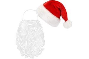 CIRULLI Gorro y Barba de Papá Noel, Sccesorios para Disfraz de Papá Noel para Adultos Gorro y Barba de Papá Noel para Fiestas Navideñas y actuaciones teatrales,gorro de navidad, Decoración Navideña