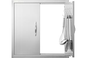 VEVOR BBQ Access Door, 610x610 mm Double Outdoor Kitchen Door, Stainless Steel Flush Mount, Double Wall Vertical with Handles and Hooks, for BBQ Island, Grilling Station, Outside Cabinet