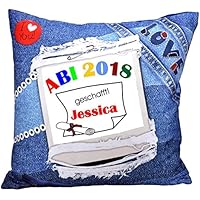 bedruckte Abigeschenke - Motivkissen Jeans - mit Ihrem Wunschnamen