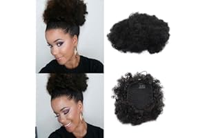 JEZZ BEAUTY Synthétique Bouclés Wave Pince à Cheveux En Queue De Cheval Court Afro Crépus Frisés Wrap Synthétique Cordon De Serrage Puff Queue De Cheval Extensions De Cheveux Perruque Pour African American(#1)