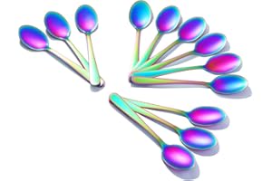 Buyer Star 12 pièces Cuillère à café, Arc en Ciel Acier Inoxydable Mini cuillère à café pour Sucre Dessert gâteau Expresso Demitasse Crème glacée