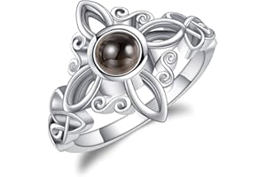 JERWLI Hexen Knoten Ringe Sterling Silber Hexen Magische Knoten Ringe Mondstein Ich liebe Sie 100 Sprachen Projektion Keltische Ringe Hexe Wicca Pagan Schmuck für Frauen Mädchen