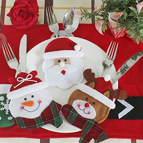 Chiguo Christmas Party Decoration Kitchen Cutlery Suit Silverware Holders Pockets Knifes Forks Bag Snowman Santa Suit Table Decoration Christmas Gift (Style1-3Pcs)