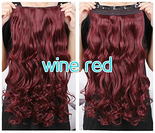 Best selling!Good quality 5 Clips 20" Synthetic Long Wavy/Curly One piece Clip In Hair Extensions Hairpieces 3/4 Full Head Clip in Hair Extensions (# wine red)