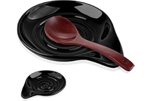 HAPPARA Reposa Cucharas Cocina Cerámica, Apoya Cucharas Cocina para Cucharas de Cafe, Soporte Utensilios Cocina para Espátulas, Cucharas, Pinzas, Negro, Resistente a Altas Temperaturas