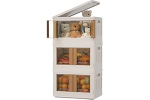 HAIXIN Boite rangement plastique, 32L boite de rangement Pliable caisse rangement, avec couvercle et 4 roulettes Empilable, aux Vetements Jouets, Rangement Cuisine, (lot de 3) blanc laiteux