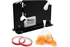 LYHLYA Heavy-Duty Iron Bag Sealer Tape Machine with 2 Tape Rolls – Commercial-Grade Bag Sealing Dispenser for Food Packaging (Fruits, Vegetables, Meat) – Built-in Trimmer Blade & Non-Slip Base