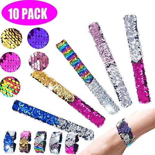 HyAiderTech Sirena Pulseras con Forro de Terciopelo,10 Piezas Pulseras Slap Bracelet Dos Colores Decorativo Reversible Pulsera mágica Party Favor Suministros para Mujeres niñas niños