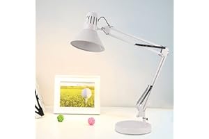 ANMECS 60W Lampada da Scrivania LED E27 Vintage lampada da tavolo con braccio snodato in metallo Lampada Pieghevole USB per architetti lavoro di lettura in ufficio a casa LAMPADA NON INCLUSA (BIANCO)