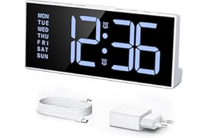 LATEC Réveil pour Dormir Profond, Réveil Numérique de Chevet avec Écran LCD 7’’, 9 Mins de Sonnerie, Double Alarme, Luminosité Réglable, 3 Niveaux de Volume, Blanc