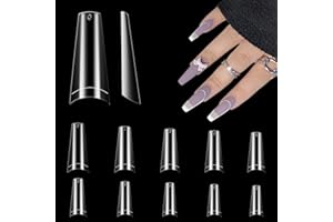 500 Piezas Tips Uñas Postizas Gel Ataud Bailarina Transparentes para Acrilicas, LEA-SHALL Tips Uñas Kit Puntas Falsas Artificiales de Semipermanentes Francesa Diseño 10 Tamaños